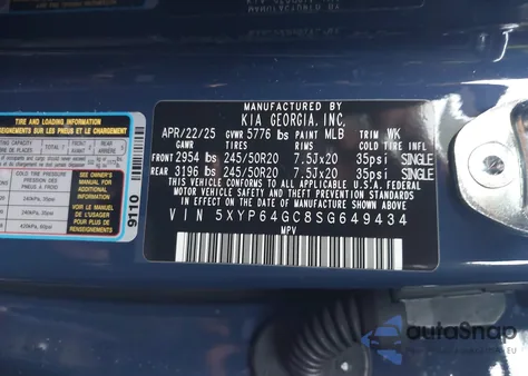 2025 Kia Telluride S from USA, damaged, VIN 5XYP64GC8SG649434